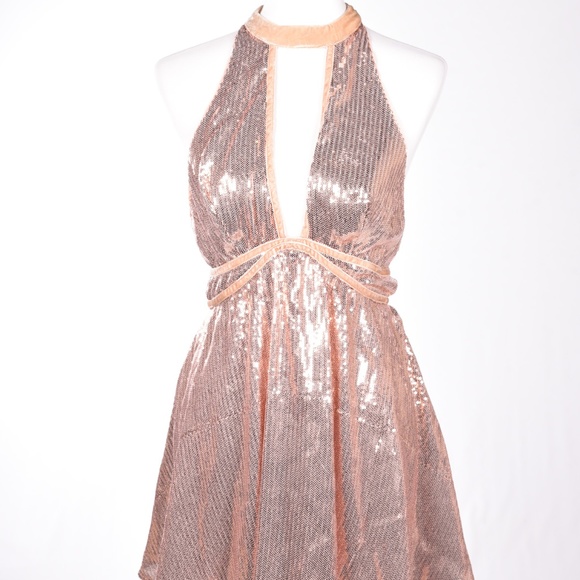 Free People Dresses & Skirts - NEW Free People Pink Sequined Halter Dress Size 8